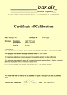 Banair Calibration Certificate